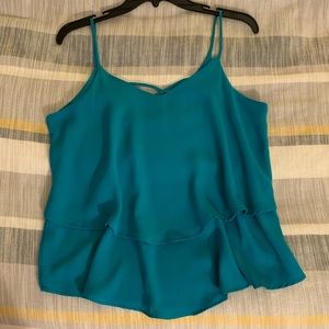 Teal V neck layered top with spaghetti straps